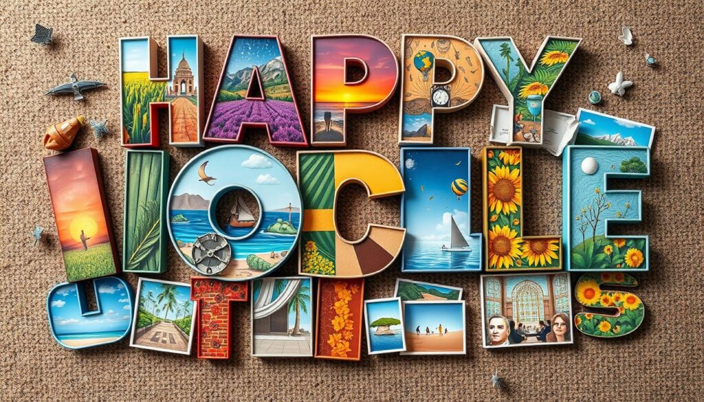 Collage con letras y fotos